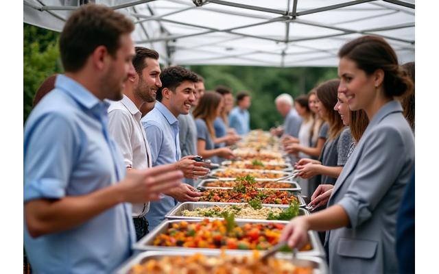 Corporate event with well-catered barbecue